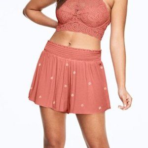 Victoria's Secret PINK Floral Embroidered Smocked Waist Pull On Flowy Shorts XS